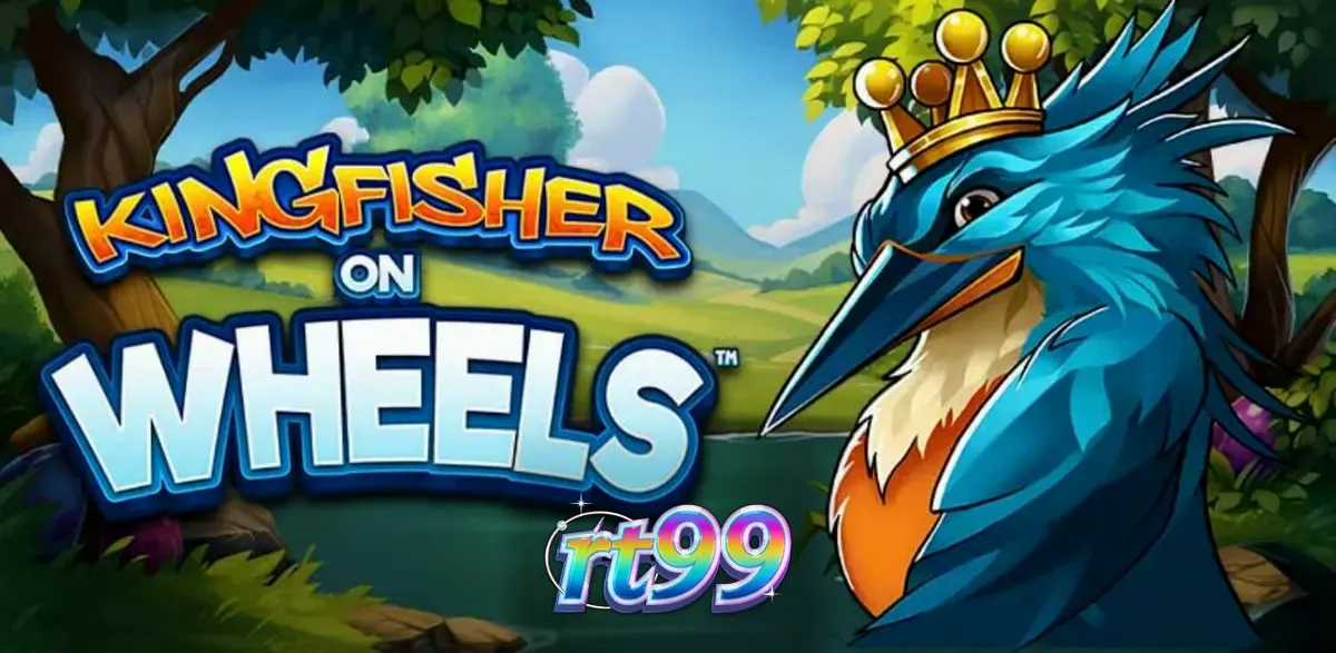 Kingfisher on Wheels slot dengan latar belakang sungai dan roda keberuntungan